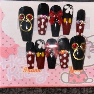 Black and Red Cartoon-Inspired Nail Set